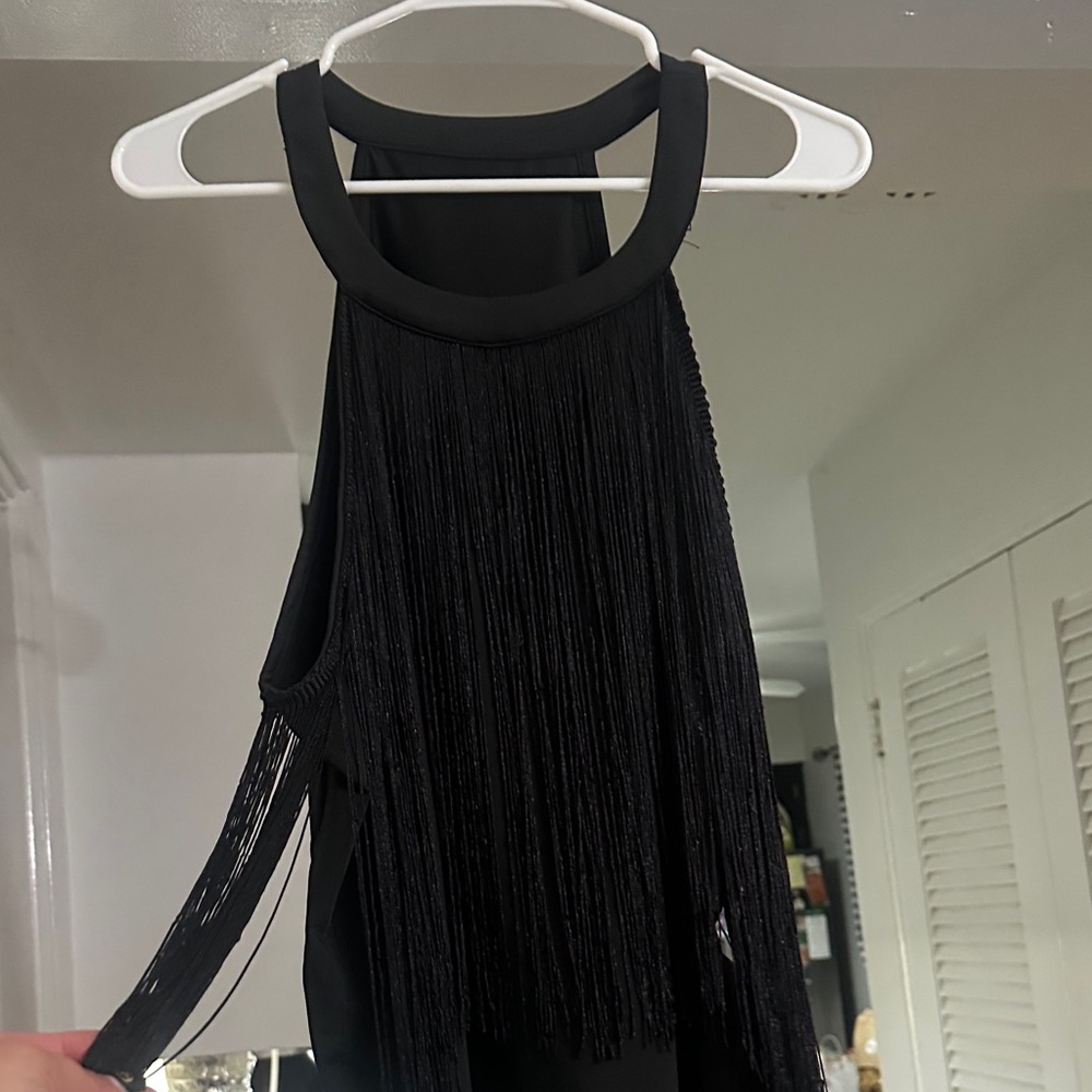 Elegant Black Fringe Halter Top